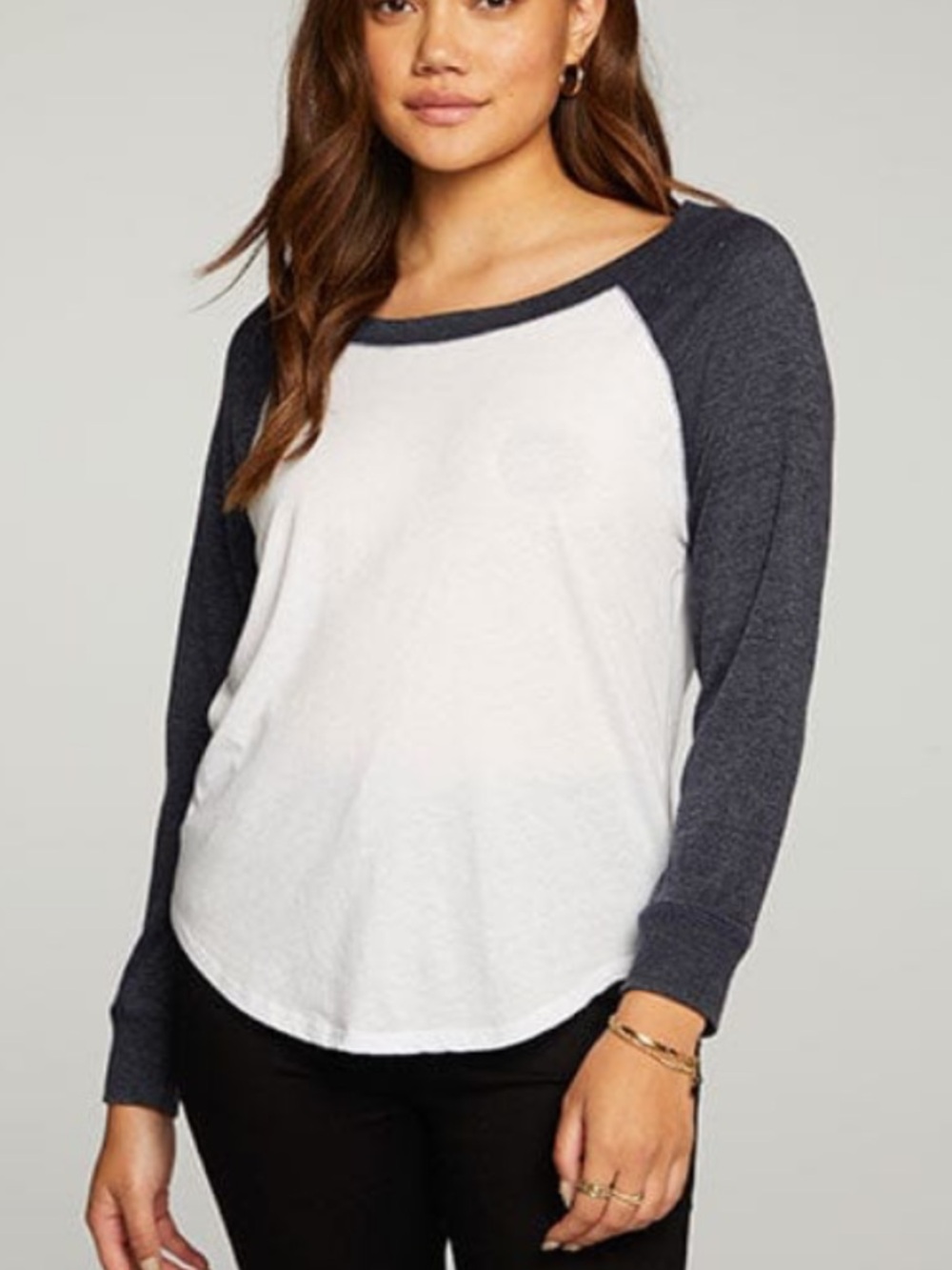Chaser Cream Baseball Tee with burgundy Sleeves